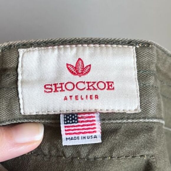 Shockoe Atelier Herringbone Trench Trouser in Olive Green Size 31 *WELL LOVED* - Picture 5 of 6